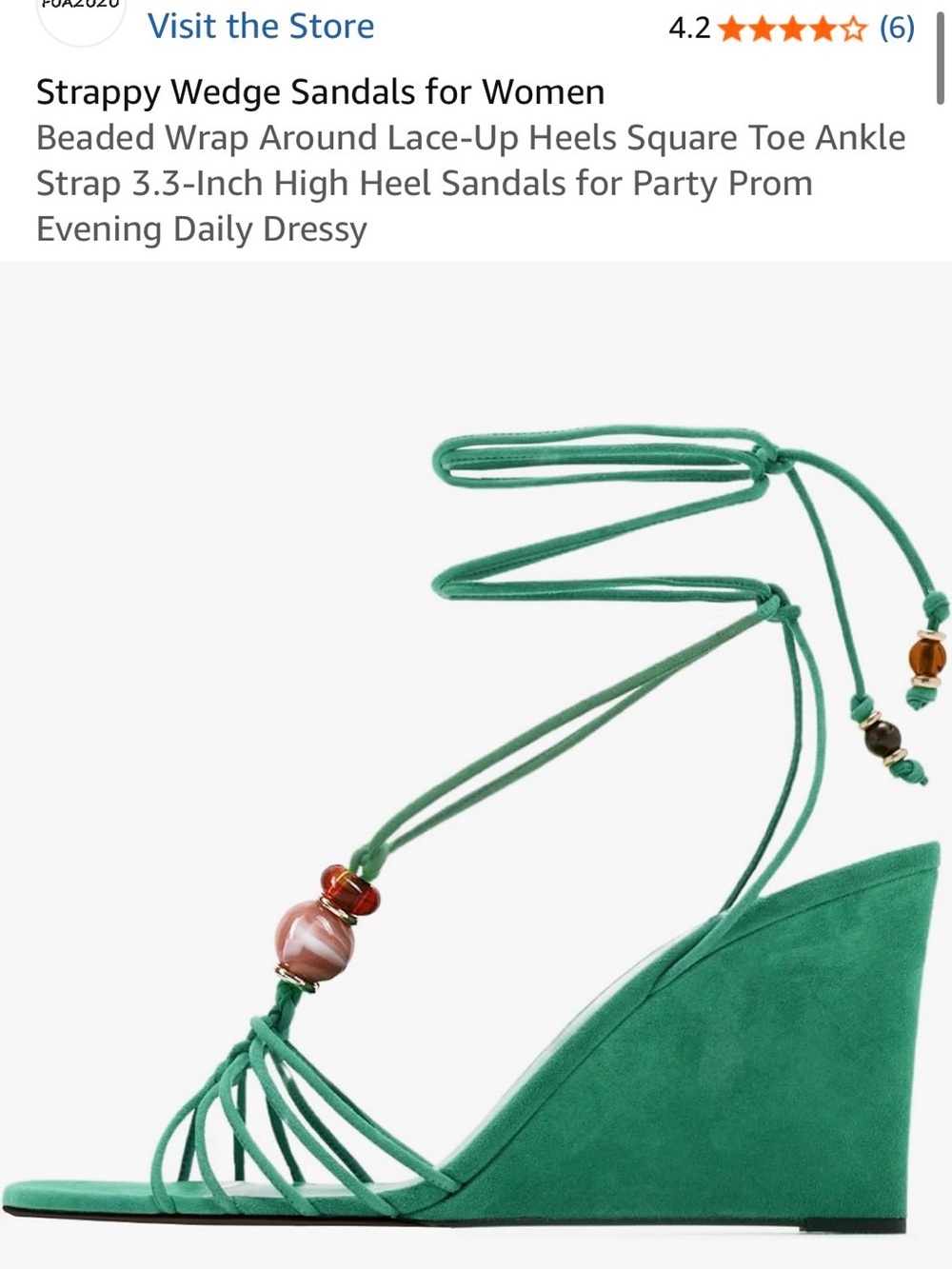 Green Lace-Up Wedge Sandals with Bead Accent